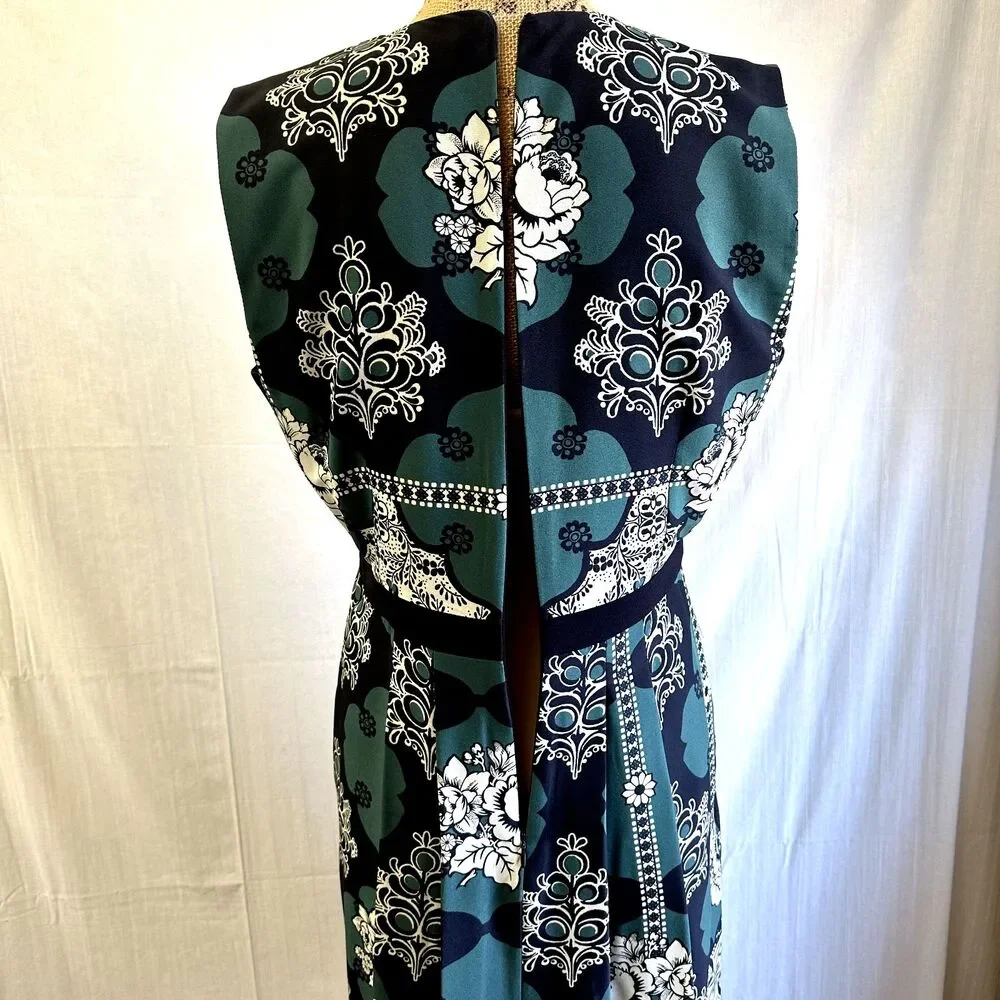 Pedro del Hierro Black Green Floral Printed A-line Sleeveless Midi Dress Sz L - Picture 8 of 16